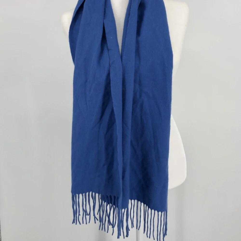 Club Room‎ Mens 100% Cashmere Fringe Scarf Solid Blue Classic Luxury Lightweight